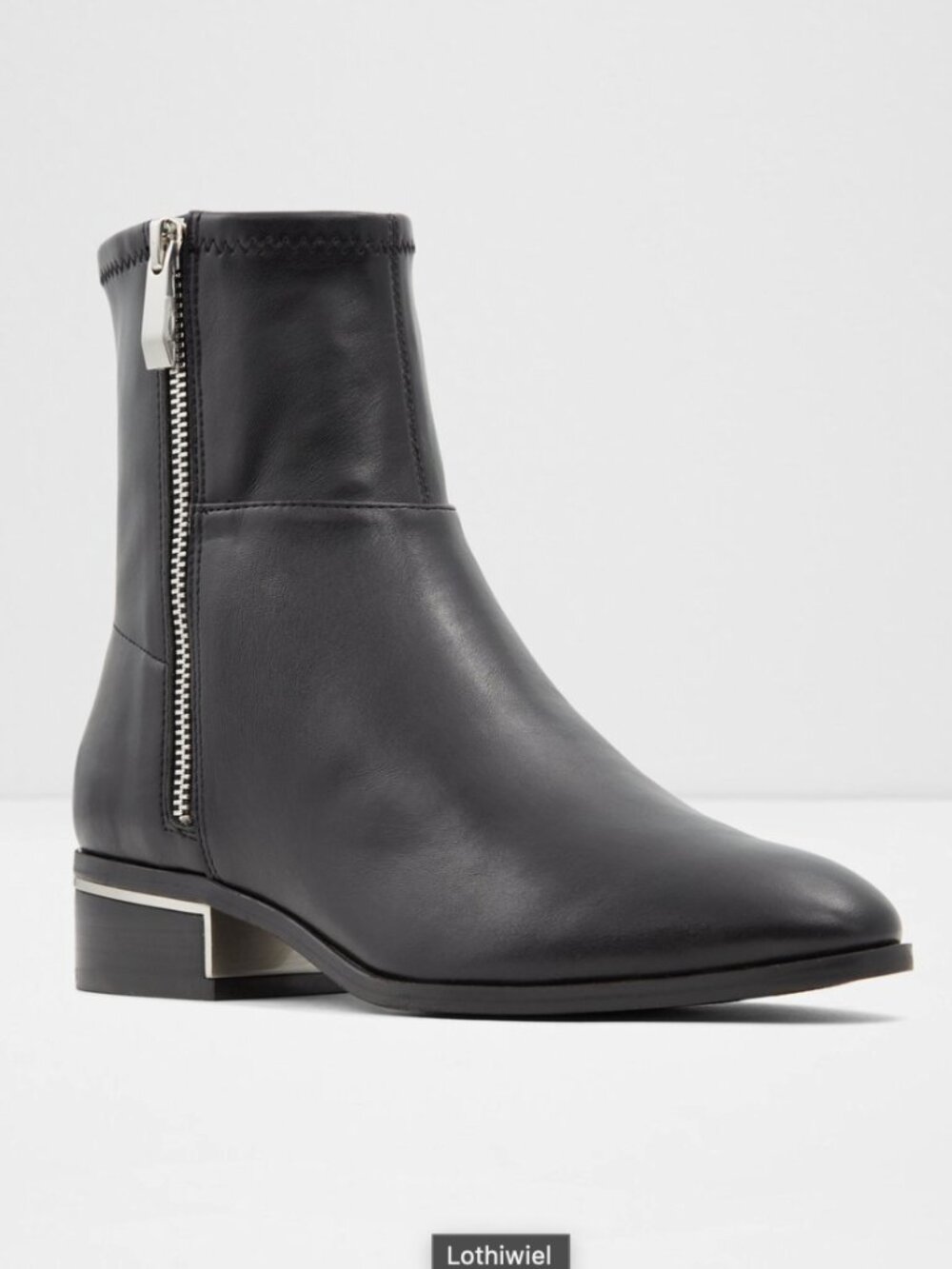 ALDO Black Ankle Boots Low Heel Side Zip Size 37